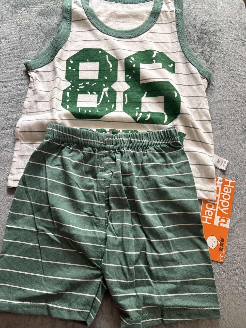 Green Striped Tank & Short Pajama Set - '86 London' Graphic
